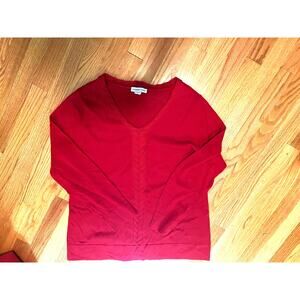 Coldwater Creek merino wool/acrylic v neck cable‎ trimmed sweater 1X Red